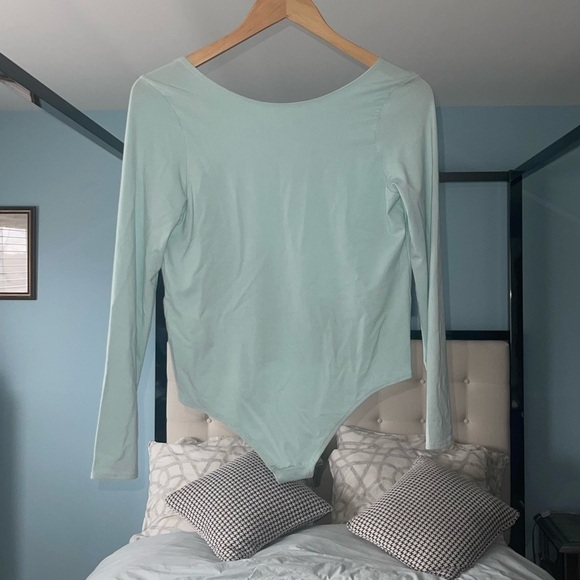 NEW Mary Young Teva Long-Sleeve Bodysuit Teal Light Blue MINT Thong Back Medium - Picture 3 of 6